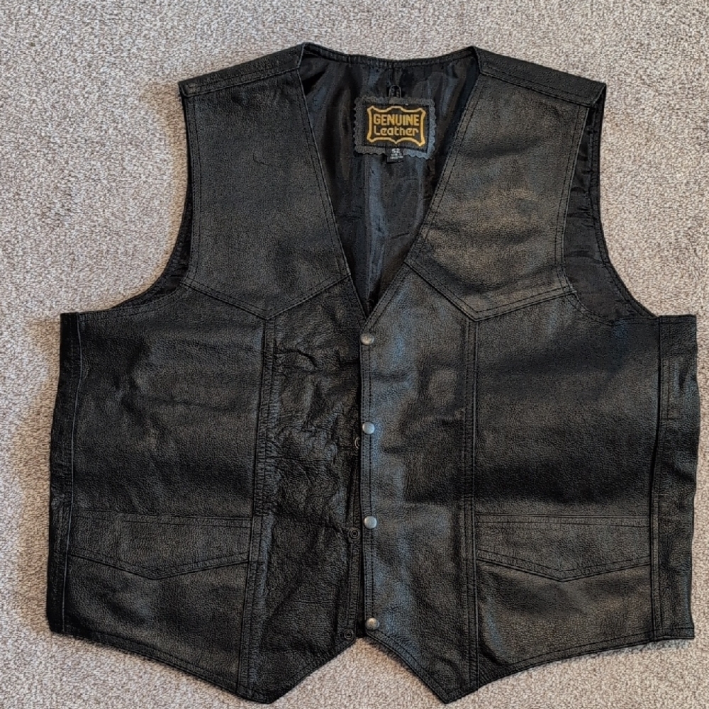 Men's Genuine Black Leather Vest